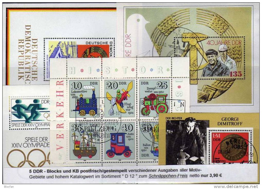 15 Günstige DDR Motiv-Blocks Und Kleinbogen **,SST Oder O 60€ Unterschiedlicher Gebiete Und Anlässe M/s Sheet Bf Germany - Mezclas (max 999 Sellos)