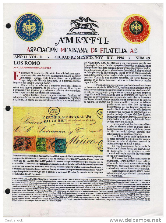 G)1992 MEXICO, AMEXFIL MAGAZINE, SPECIALIZED IN MEXICAN STAMPS, YEAR 11 VOL. 11-NOV-DIC 1994-NUM. 69, XF - Espagnol