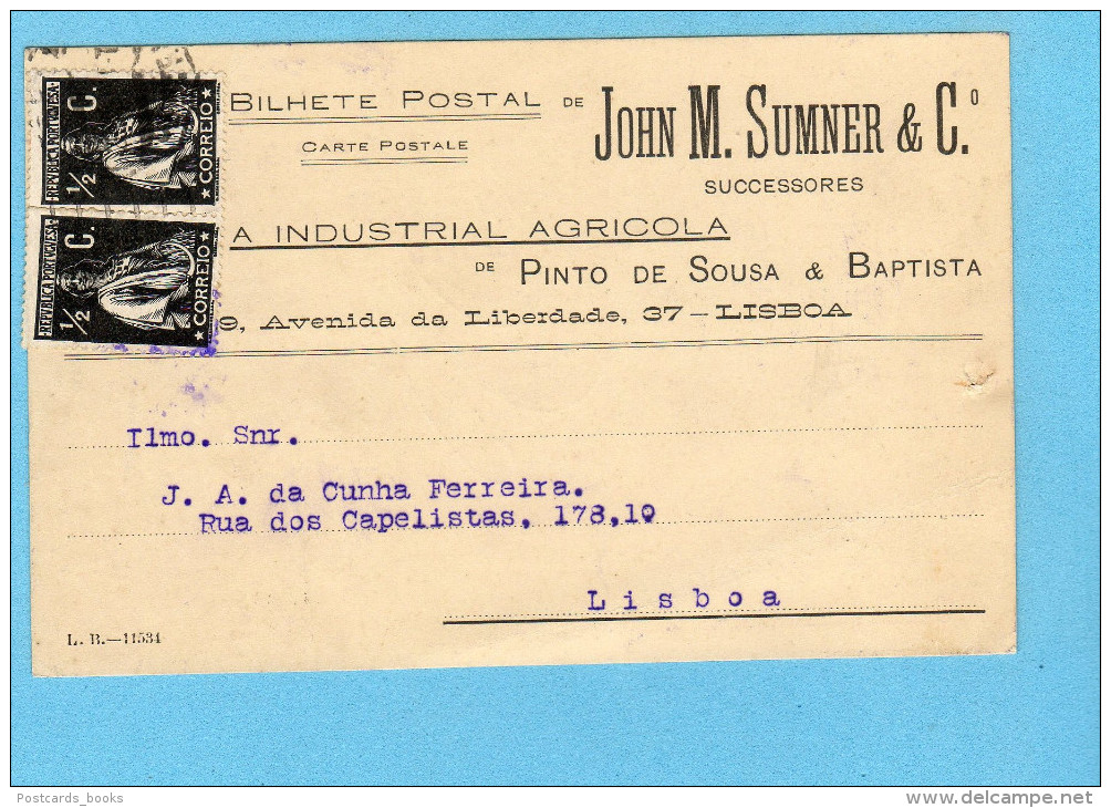 POSTAL COMERCIAL 1914 Publicidade Loja JOHN M SUMNER - A Industrial Agricola - Av.Liberdade LISBOA - Lisboa