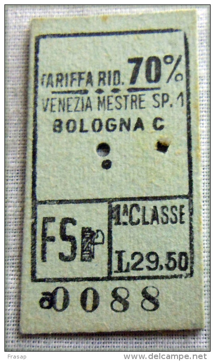 RARO BIGLIETTO MILITARI 1 CLASSE RIDOTTO 70%  VENEZIA  BOLOGNA FASCIO - Chemin De Fer