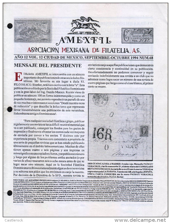 G)1994 MEXICO, AMEXFIL MAGAZINE, SPECIALIZED IN MEXICAN STAMPS, YEAR 12 VOL. 12-SEP-OCT- 1994-NUM. 68, XF - Español