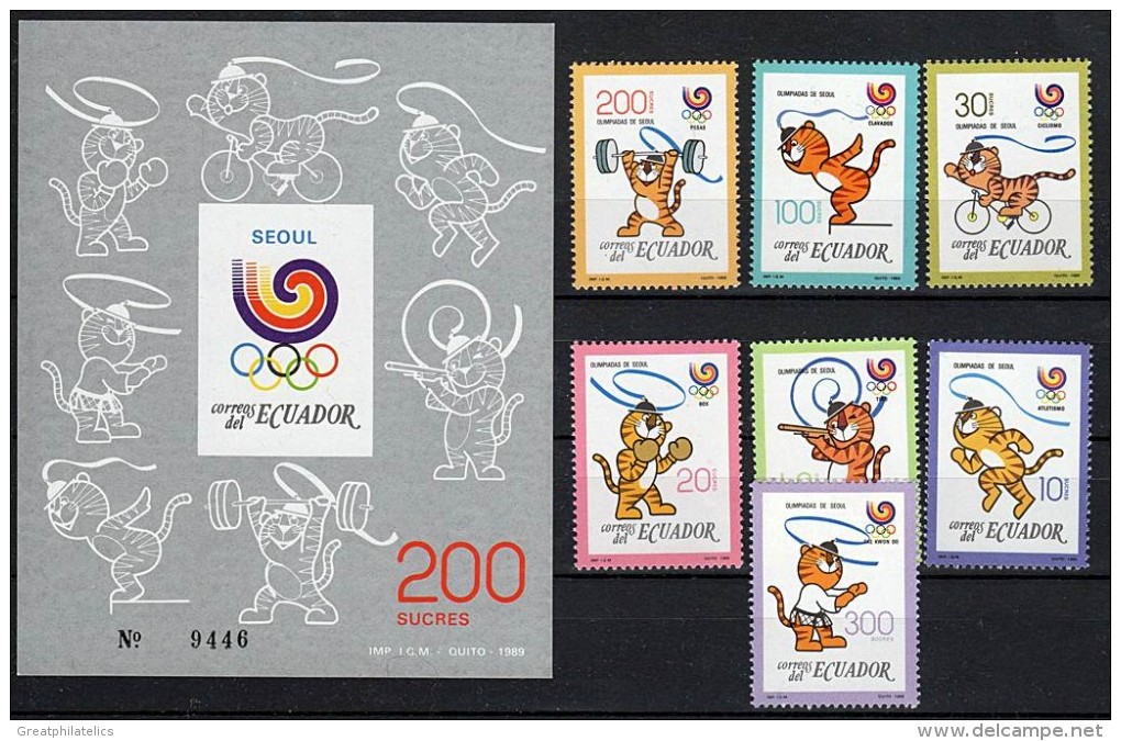 ECUADOR 1989 SEOUL SUMMER OLYMPICS + S/S MNH  SPORTS, CYCLING (DO6) - Zomer 1988: Seoel