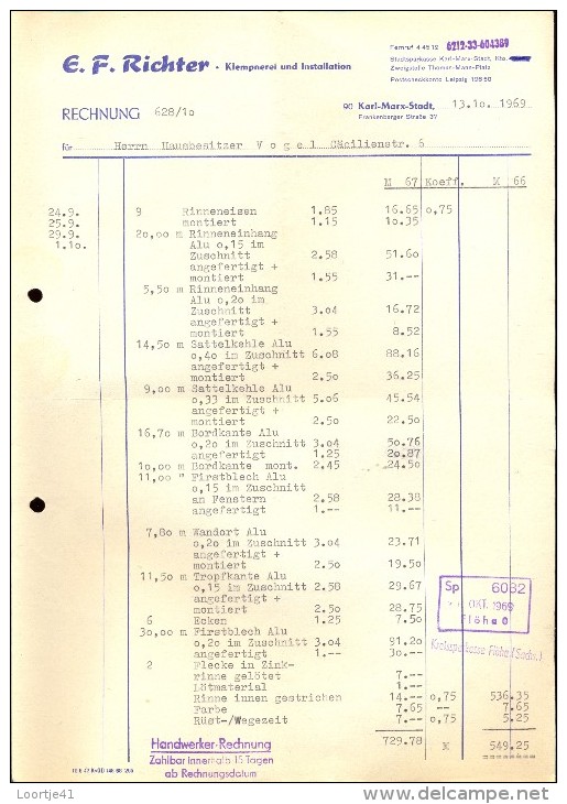 Faktuur Facture Rechnung - E.F. Richter - Karl Marx Stadt - ( Chemnitz ) 1969 - Autres & Non Classés