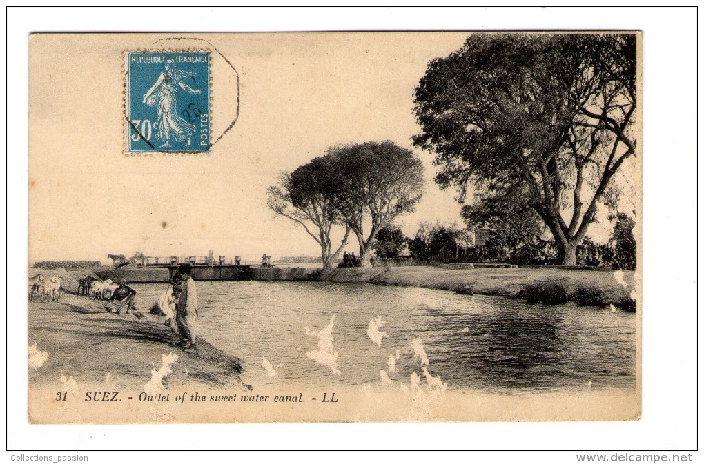 Cp , EGYPTE , EGYPT , Outlet Of The Sweet Water Canal , Débouche Du Canal D'eau Douce , Voyagée 1926, Ed : Grimaud - Sues