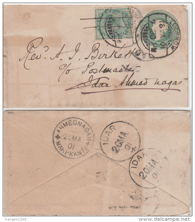 Idar State 1901  India QV 1/2A Uprated Envelope From Lucknow # 83423  Inde Indien - Idar
