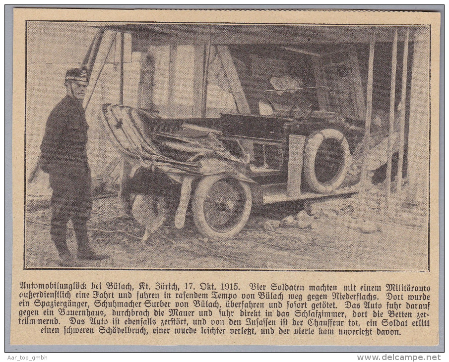 Div. ZÜRICH 1915-10-1? Ausschnitt Einer Zeitung über Militär Automobilunglück - Exlibris