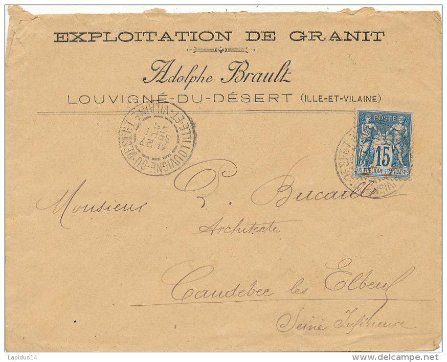 15 C / BLEU TYPE SAGE SUR LETTRE   1896 (VOIR OBLITERATION ) - 1876-1898 Sage (Type II)