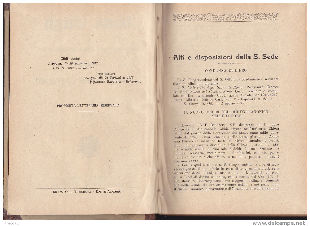 GIARRE   1918  /    Casa Editrice D.r Pietro LISI  " AL  PREDICATORE CATTOLICO "_  RIPOSTO - Tip. " DANTE ALIGHERI " - Religion