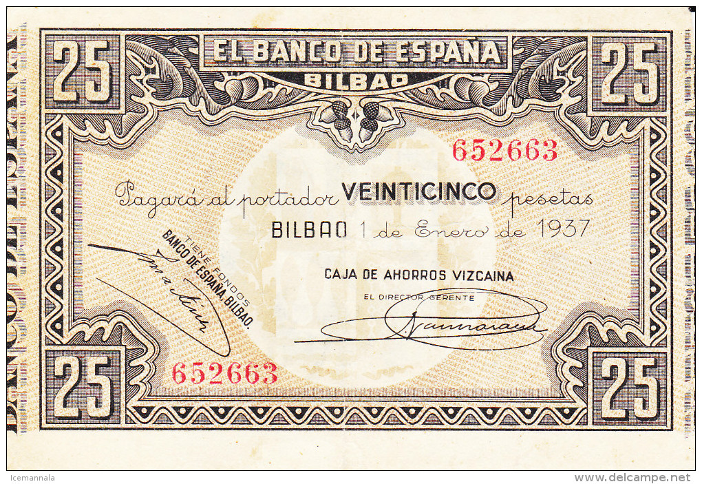 25 PTS  BILBAO  1937 - 25 Pesetas