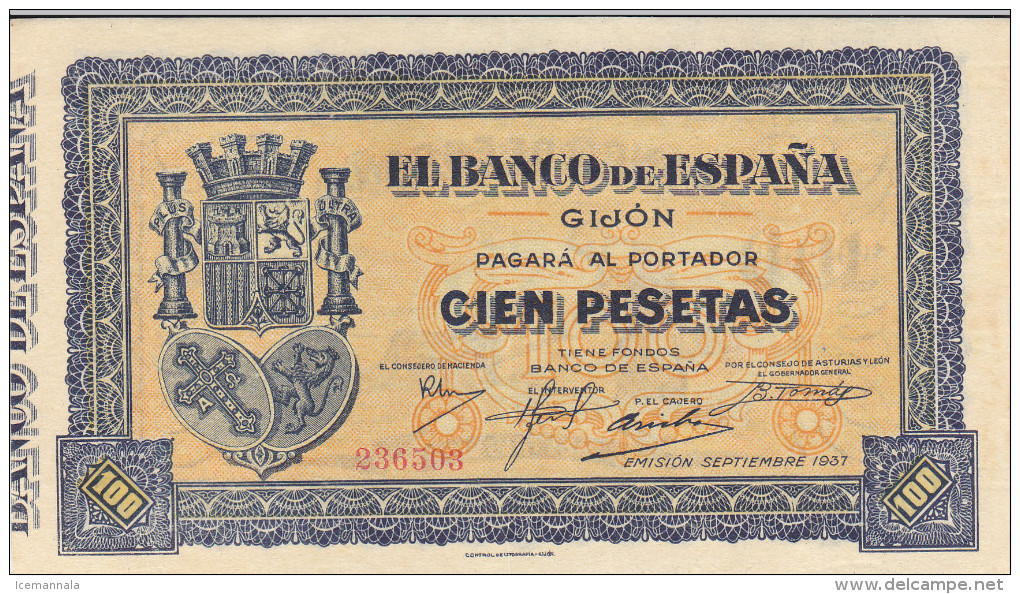 100 PTS GIJON  1937 - 100 Peseten