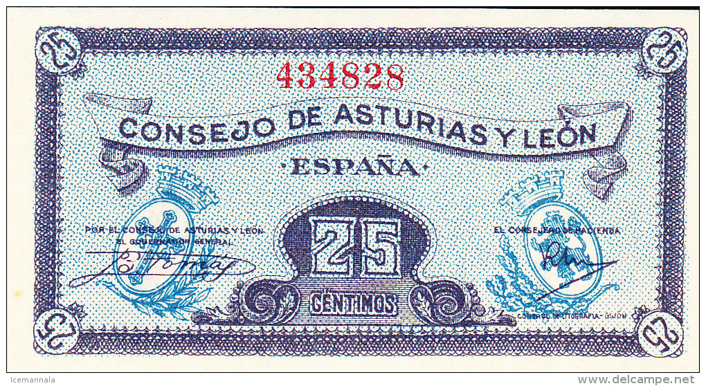 25 CTS ASTURIAS Y LEON 1936 - Autres & Non Classés