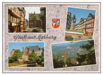 Marburg , Mehrbildkarte , Rathaus - Marktbrunnen - Landgrafenschloß - Blick Auf Die Elisabethenkirche - Marburg