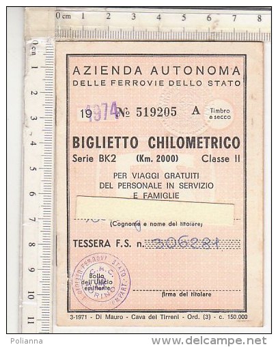 PO6163C# BIGLIETTO CHILOMETRICO FERROVIE DELLO STATO 1974/TRENI F.S. - Europa