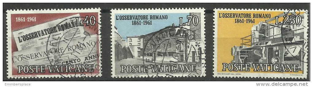 Vatican - 1961 Osservatore Romano Centenary Set Of 3 Used  SG 352-4 Sc 310-2 - Oblitérés