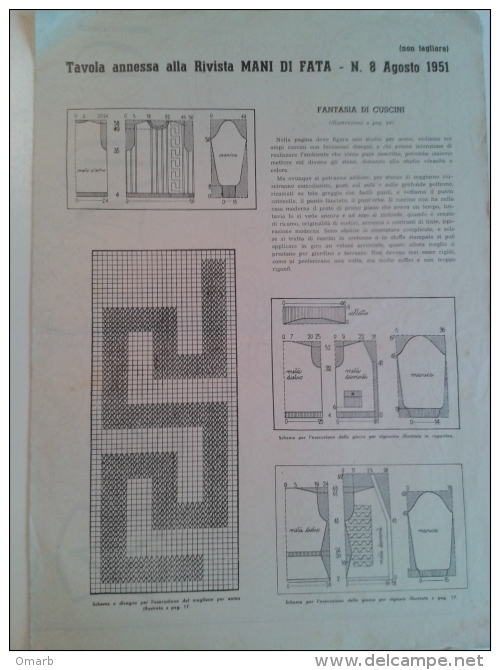 Lib342 Allegato Rivista Mani Di Fata 1951 N.8 Tavola Cucito Uncinetto Maglia Ricamo Vintage Old Fashion Moda Donna Mode - Fashion