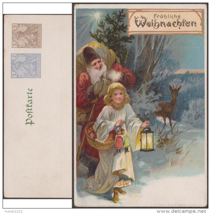 Allemagne 1900. Entier Postal TSC. Fröliche Weihnachten, Joyeux Noël. Père Noël, Faon, Poupées, étoile - Puppen