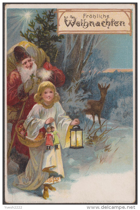 Allemagne 1900. Entier Postal TSC. Fröliche Weihnachten, Joyeux Noël. Père Noël, Faon, Poupées, étoile - Bambole