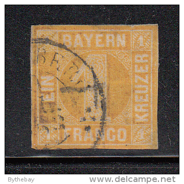 Bavaria Used Scott #9 1kr Numeral In Complete Circle, Yellow - Oblitérés