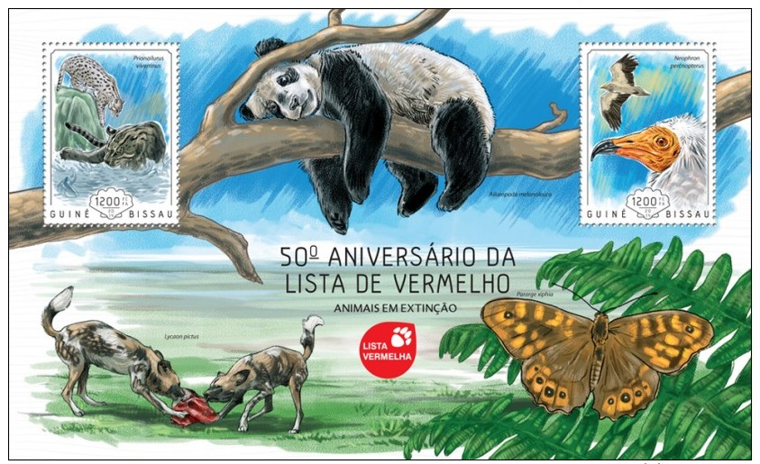 Guinea Bissau 2014 Red List Endangered Butterfly Panda Cat Bird S/S GB14204b - Other & Unclassified