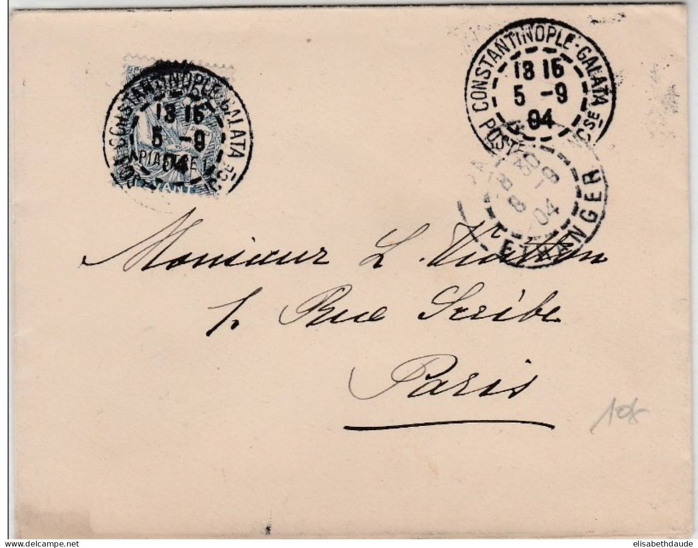 LEVANT (TURQUIE) - 1904 - TYPE MOUCHON Sur ENVELOPPE De CONSTANTINOPLE - GALATA Pour PARIS - - Storia Postale