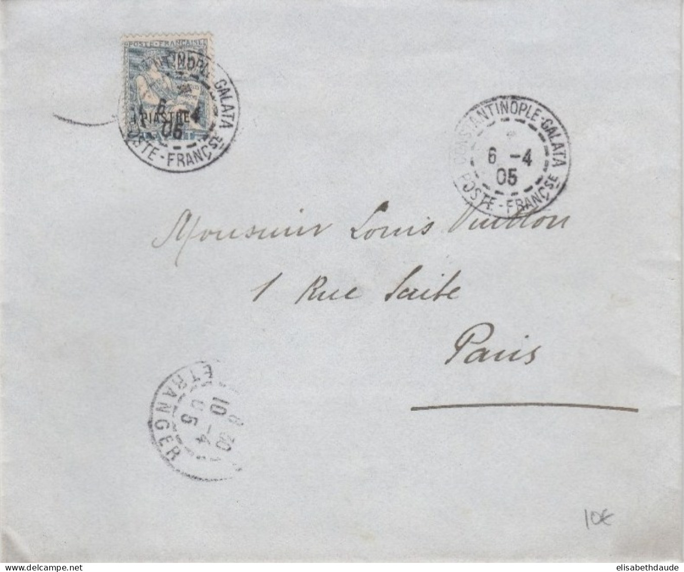 LEVANT (TURQUIE) - 1905 - TYPE MOUCHON Sur ENVELOPPE De CONSTANTINOPLE - GALATA Pour PARIS - - Cartas & Documentos