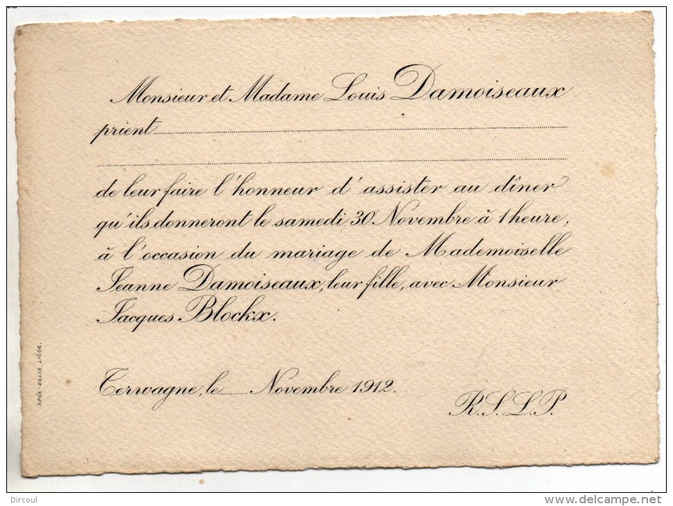 28430  -  Terwagne  Faire-part  Mariage  1912 - Clavier