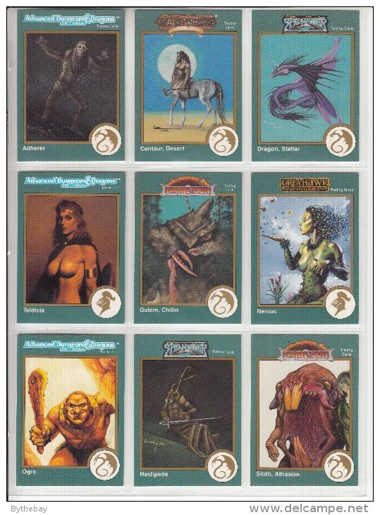 AD&D 2nd Edition Page Of 9 Cards - Numbers: 1, 2, 3, 5, 7, 8, 9, 11, 13 - Autres & Non Classés