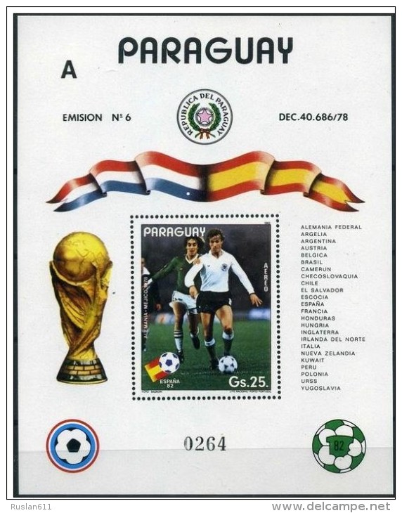 Soccer Football Fussball Paraguay Bl 372 "A  1982 World Cup Spain MNH ** - 1982 – Espagne