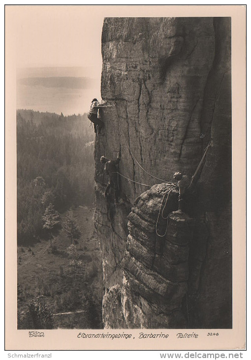 Foto Handabzug AK Walter Hahn 3248 Barbarine Talseite Pfaffenstein Klettern Kletterer Sächsische Schweiz Königstein - Kleinhennersdorf