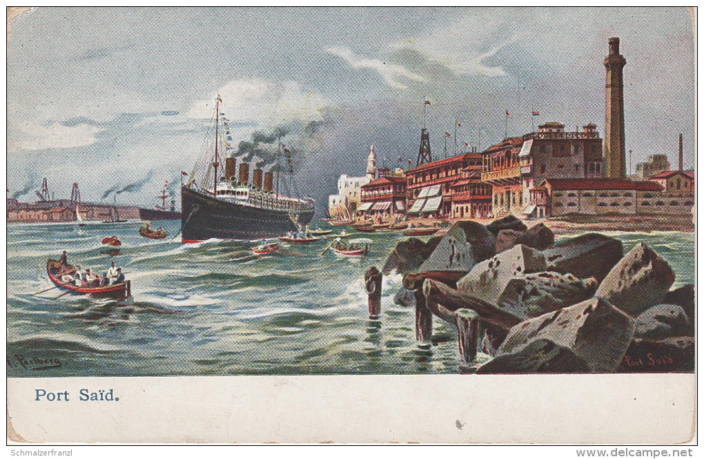 Perlberg Künstlerkarte Litho AK Port Said Ägypten Hafen Dampfer Schiff Egypte Serie 744 Levante No. 26 - Perlberg, F.