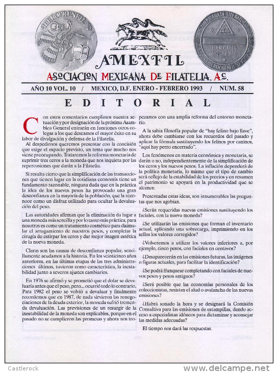 G)1993 MEXICO, AMEXFIL MAGAZINE, SPECIALIZED IN MEXICAN STAMPS, YEAR 10 VOL. 10-JAN-FEB- 1997-NUM. 58, XF - Spagnolo