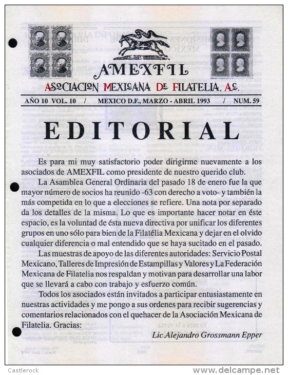 G)1993 MEXICO, AMEXFIL MAGAZINE, SPECIALIZED IN MEXICAN STAMPS, YEAR 10 VOL. 10-MAR-APR- 1997-NUM. 59, XF - Spanish