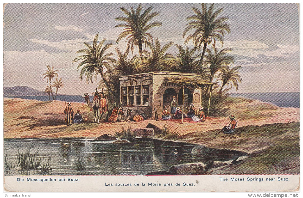 Perlberg Künstlerkarte Litho AK Mosesquellen Bei Suez Ajun Ägypten Sources Moise Egypte Serie 766 Palästina Syrien No 25 - Perlberg, F.