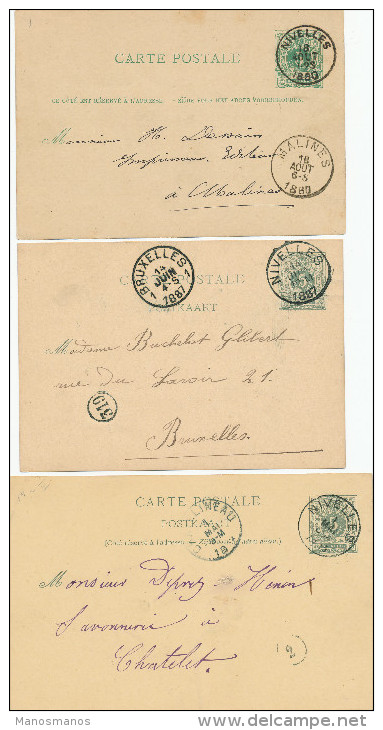 596/22 - 9 Entiers Cartes Postales De NIVELLES 1887 / 1946 , Tous écrits Et Signés - Autres & Non Classés