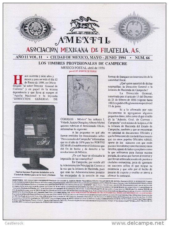 G)1994 MEXICO, AMEXFIL MAGAZINE, SPECIALIZED IN MEXICAN STAMPS, YEAR 11 VOL. 11-MAY-JUN- 1994-NUM. 66, XF - Espagnol