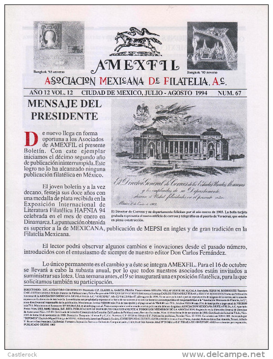 G)1994 MEXICO, AMEXFIL MAGAZINE, SPECIALIZED IN MEXICAN STAMPS, YEAR 12 VOL. 12-JUL-AUG- 1994-NUM. 67, XF - Spanisch