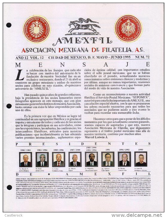 G)1995 MEXICO, AMEXFIL MAGAZINE, SPECIALIZED IN MEXICAN STAMPS, YEAR 12 VOL. 12-MAY-JUN- 1995-NUM. 72, XF - Spanish