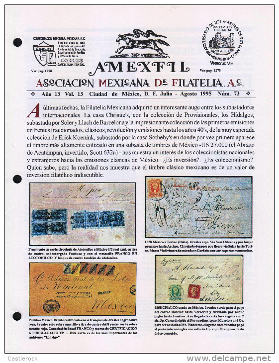 G)1995 MEXICO, AMEXFIL MAGAZINE, SPECIALIZED IN MEXICAN STAMPS, YEAR 13 VOL. 13-JUL-AUG- 1995-NUM. 73, XF - Espagnol