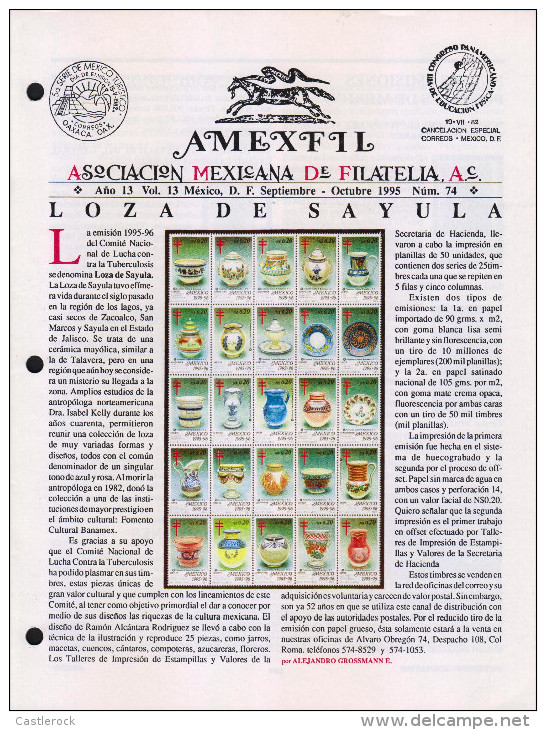 G)1995 MEXICO, AMEXFIL MAGAZINE, SPECIALIZED IN MEXICAN STAMPS, YEAR 13 VOL. 13-SEP-OCT- 1995-NUM. 74, XF - Español