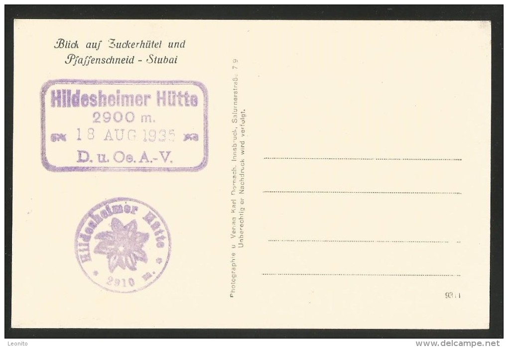 HILDESHEIMER HÜTTE Zuckerhütel Tirol Sölden Pfaffenschneid Stubai 1935 - Sölden