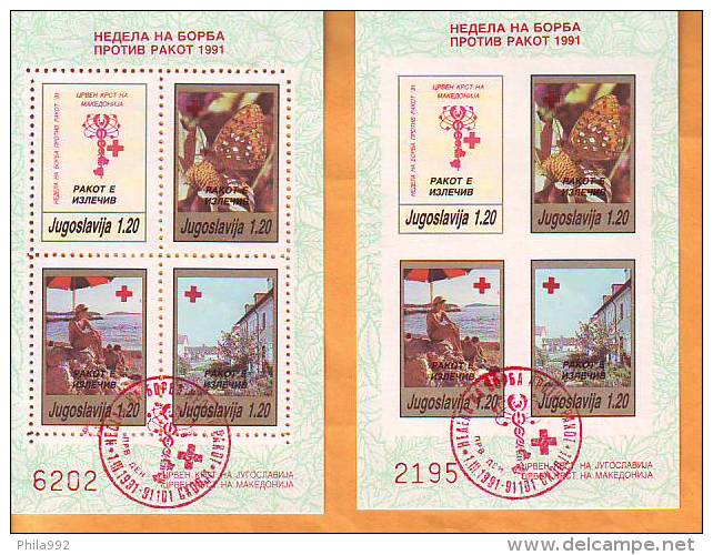 Yugoslavia - Macedonia 1991 Y Charity Stamps Red Cross Cancer From Booklet Red Postmark - Markenheftchen