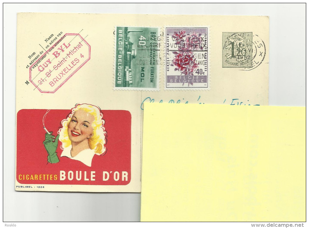 BELGIQUE / CARTE LETTRE / CIGARETTE BOULE D OR / 1962 / + 2 TIMBRES / ENVOI FRANCE / PARFAIT - Autres & Non Classés