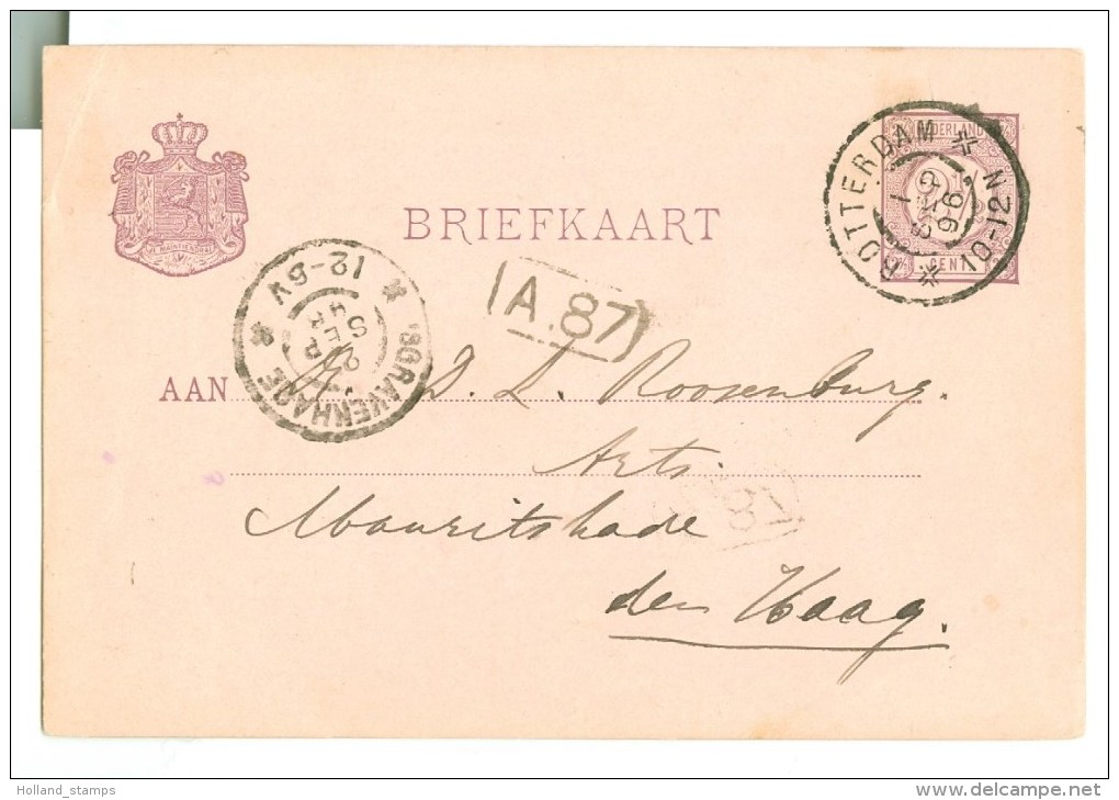 HANDGESCHREVEN BRIEFKAART Uit 1896 Van ROTTERDAM Naar ´s-GRAVENHAGE * VOORDRUK NVPH 33 (8778b) - Ganzsachen