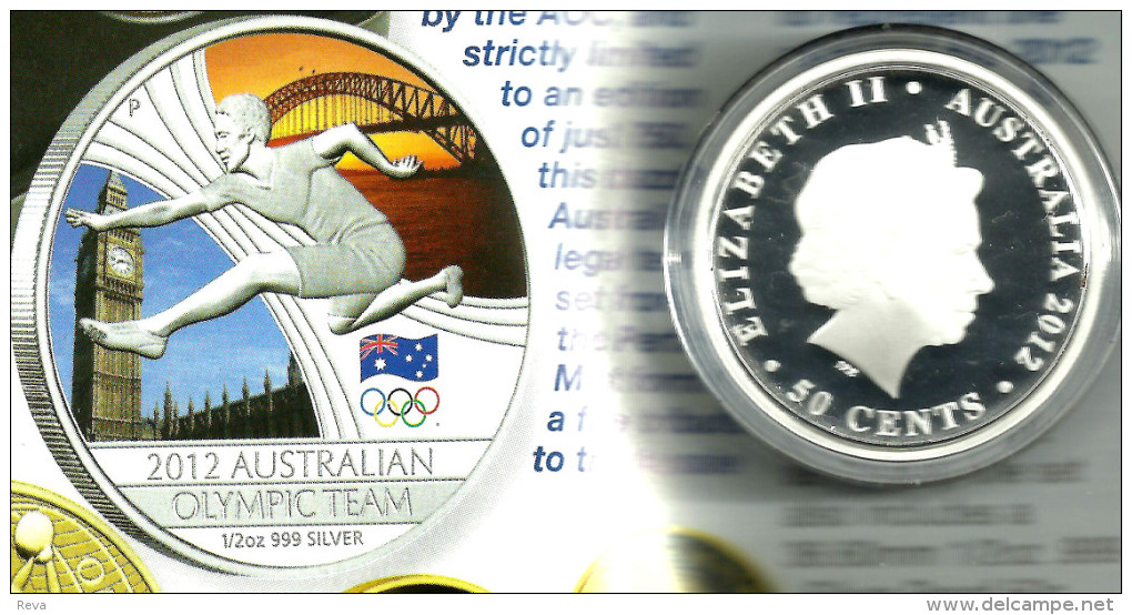 AUSTRALIA 50 CENTS LONDON OLYMPIC COLOUR FRONT QEII HEADBACK 2012 1/2 Oz .999AG UNC SILVER READ DESCRIPTION CAREFULLY!!! - Otros & Sin Clasificación