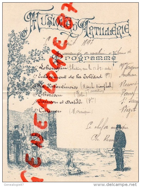 49 - SAUMUR - PROGRAMME MUSIQUE D' ARTILLERIE AU MANEGE DE CAVALERIE -1ER AOUT 1897- CH. RECOUF - Programmes