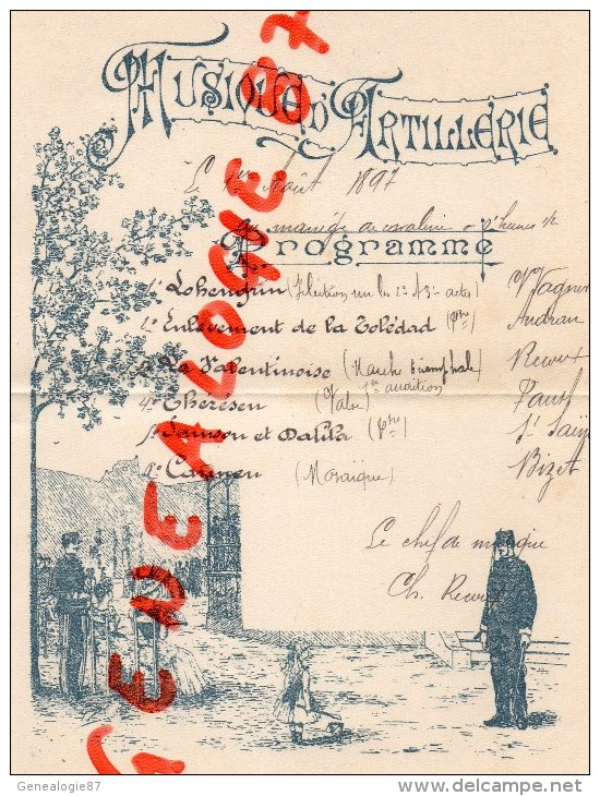 49 - SAUMUR - PROGRAMME MUSIQUE D' ARTILLERIE AU MANEGE DE CAVALERIE -1ER AOUT 1897- CH. RECOUF - Programme