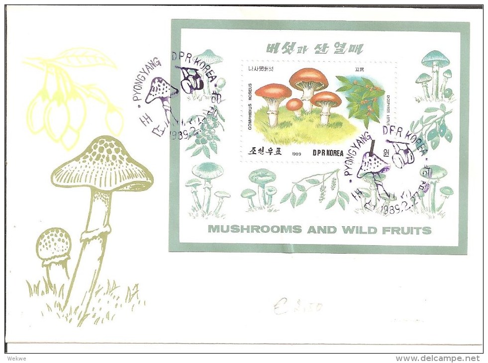 KO-N013 / KOREA - Brief,  Pilze Auf Block Mit Erst-Tag-Stempel 1989 (mushroom,seta) - Korea (Nord-)