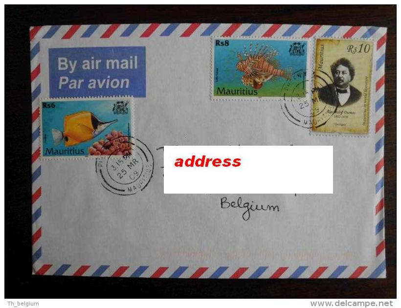 Mauritius 2009 - Letter / Envelope With Stamps Fishes + Famous Writers (Alexandre Dumas) - Mauritius (1968-...)