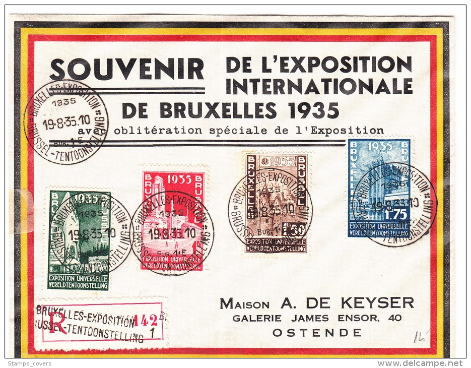 BELGIUM REGISTERED COVER 19/08/1935 COB 386/389 BRUXELLES -EXPOSITION VERS OSTENDE - Cartas & Documentos