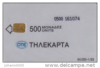 Telefonkarte Griechenland  Chip OTE   Nr.4  1993   0500  Aufl. 64.000 St. Geb. - Griechenland